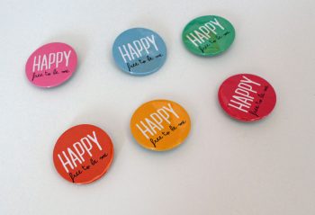 Happy Free To Be Me badges by Baggage Reclaim